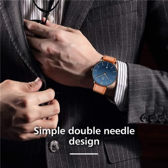 Mens Watch Minimalist Fashion Simple Wrist Watch Men Analog Date Leather Strap - Picture 4 of 6